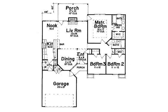 Floor Plan - Main Floor for European House Plan #52-108 - 3 bed, 2 bath
