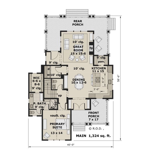 House Blueprint - Farmhouse Floor Plan - Main Floor Plan #51-1268