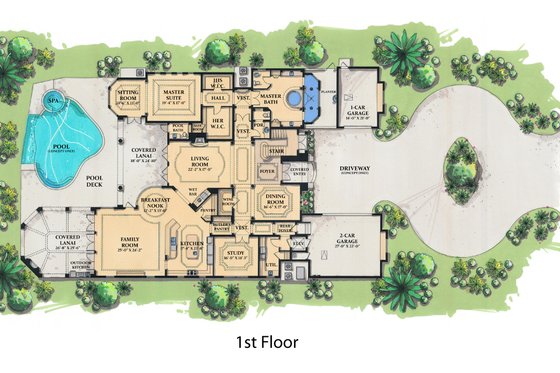 Floor Plan - Main Floor for Mediterranean House Plan #548-4 - 6 bed, 7.5 bath