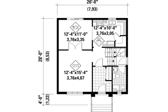 Floor Plan - Main Floor for European House Plan #25-4469 - 3 bed, 1 bath