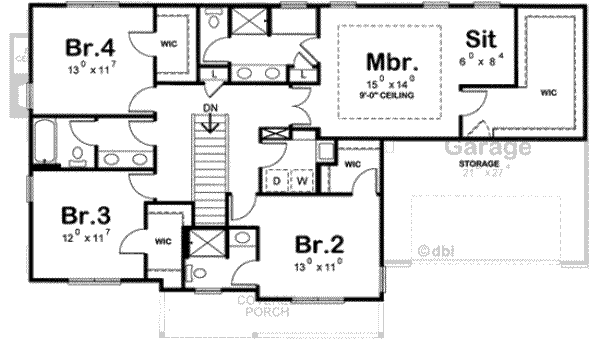 Architectural House Design - Traditional Floor Plan - Upper Floor Plan #20-1798