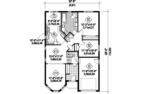 Floor Plan - Main Floor for European House Plan #25-4649 - 2 bed, 1 bath