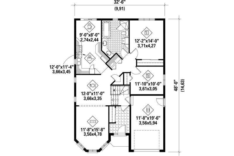 House Plan Design - Floor Plan - Main Floor for European House Plan #25-4649 - 2 bed, 1 bath