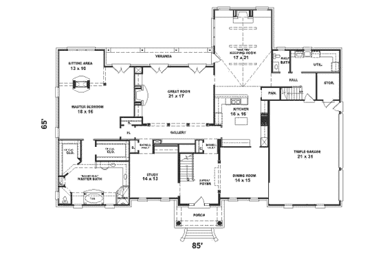 Floor Plan - Main Floor for Colonial House Plan #81-410 - 4 bed, 3.5 bath