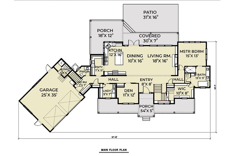 House Design - Floor Plan - Main Floor for Farmhouse House Plan #1070-39 - 3 bed, 3.5 bath
