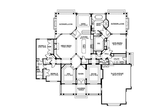 Floor Plan - Main Floor for Country House Plan #132-203 - 3 bed, 2.5 bath