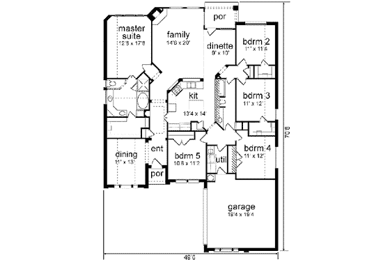 Floor Plan - Main Floor for Traditional House Plan #84-218 - 5 bed, 2 bath