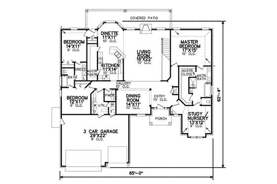 Floor Plan - Main Floor for European House Plan #65-385 - 3 bed, 3 bath