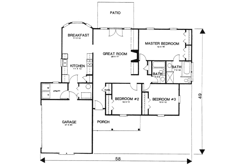 House Plan Design - Floor Plan - Main Floor for European House Plan #30-143 - 3 bed, 2 bath