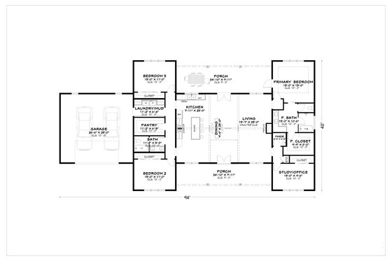 Floor Plan - Main Floor for Farmhouse House Plan #1112-17 - 3 bed, 2.5 bath