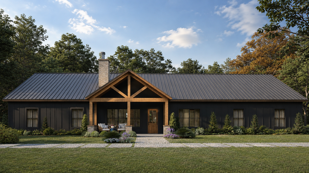 Exterior - Front Elevation 2 for Barndominium House Plan #1117-6 - 5 bed, 2.5 bath