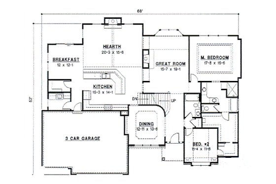 Floor Plan - Main Floor for Traditional House Plan #67-308 - 4 bed, 3 bath