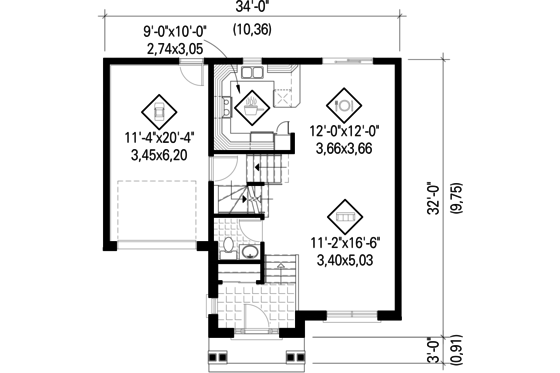 Floor Plan - Main Floor for Traditional House Plan #25-4423 - 3 bed, 1 bath