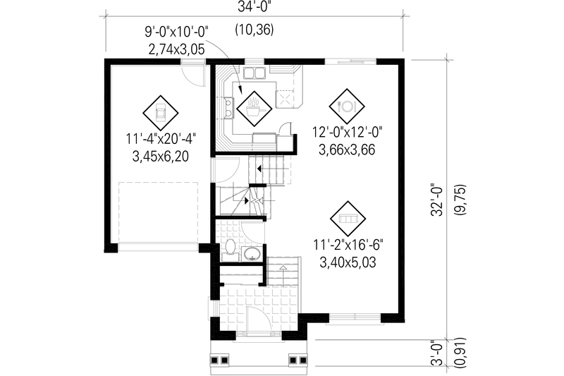 Dream House Plan - Floor Plan - Main Floor for Traditional House Plan #25-4423 - 3 bed, 1 bath