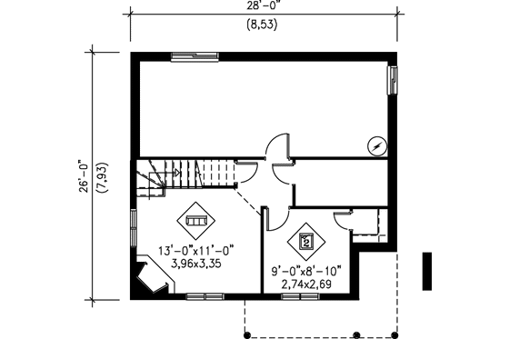 Floor Plan - Lower Floor for Country House Plan #25-1125 - 2 bed, 1 bath