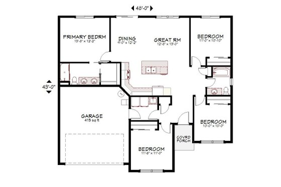 Floor Plan - Main Floor for Ranch House Plan #943-61 - 4 bed, 2 bath