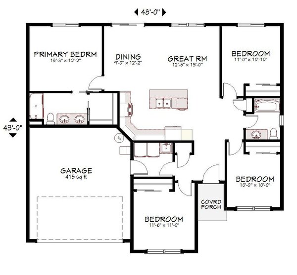 Architectural House Design - Ranch Floor Plan - Main Floor Plan #943-61