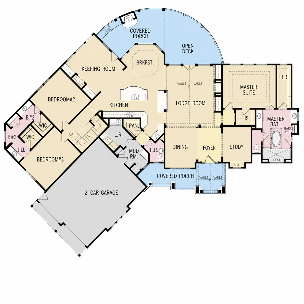 Floor Plan - Main Floor for Craftsman House Plan #54-727 - 3 bed, 2.5 bath