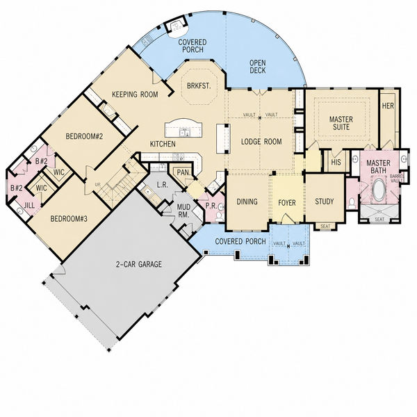 Floor Plan - Main Floor for Craftsman House Plan #54-727 - 3 bed, 2.5 bath