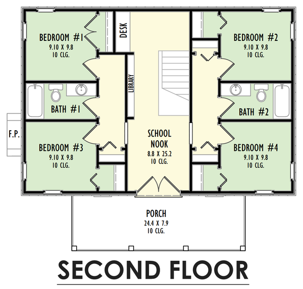 Southern Floor Plan - Upper Floor Plan #1092-58