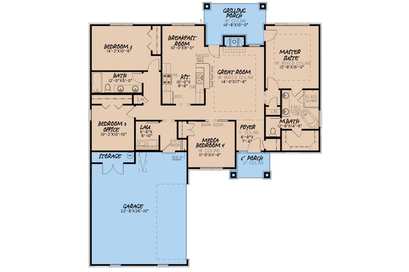 Home Plan - Floor Plan - Main Floor for Mediterranean House Plan #923-124 - 4 bed, 2 bath