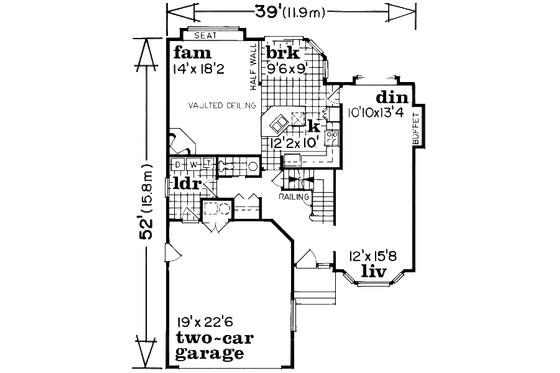 Floor Plan - Main Floor for European House Plan #47-575 - 3 bed, 2.5 bath