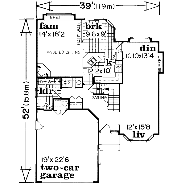 Floor Plan - Main Floor for European House Plan #47-575 - 3 bed, 2.5 bath