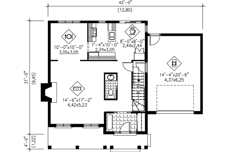 House Blueprint - Floor Plan - Main Floor for Traditional House Plan #25-255 - 3 bed, 2.5 bath