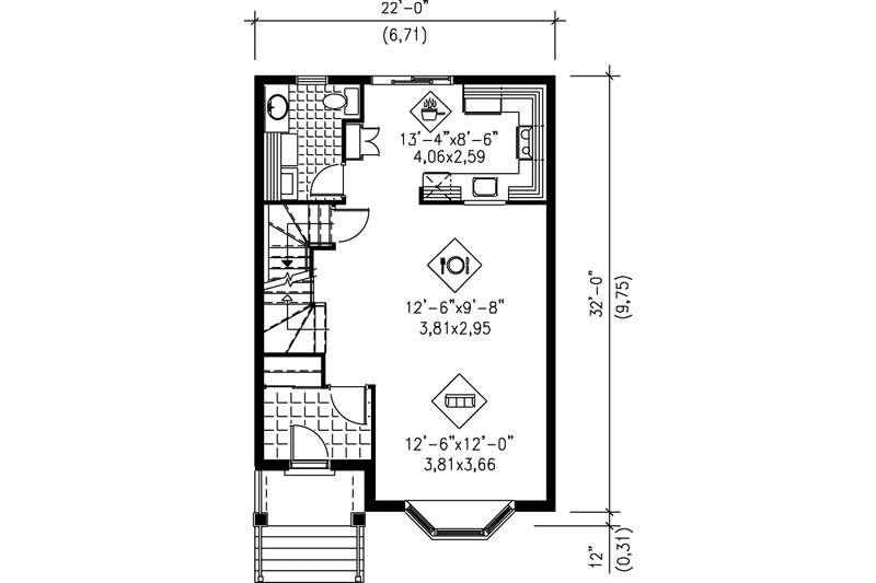 House Plan Design - Floor Plan - Main Floor for European House Plan #25-243 - 2 bed, 1.5 bath