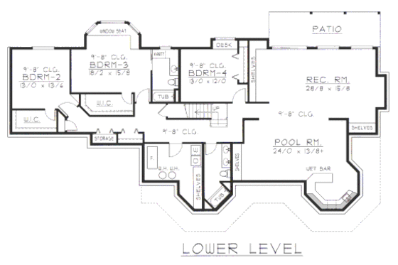 Floor Plan - Lower Floor for Ranch House Plan #112-152 - 4 bed, 3.5 bath