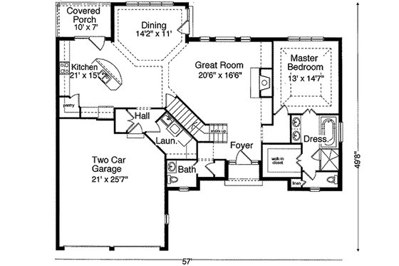 Traditional style house plan, main level floor plan