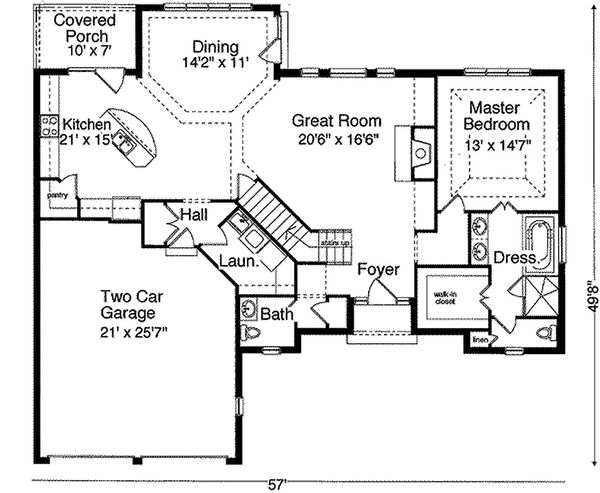 House Design - Traditional style house plan, main level floor plan