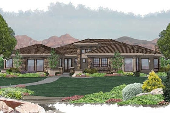 Exterior - Front Elevation for Mediterranean House Plan #24-277 - 3 bed, 2.5 bath