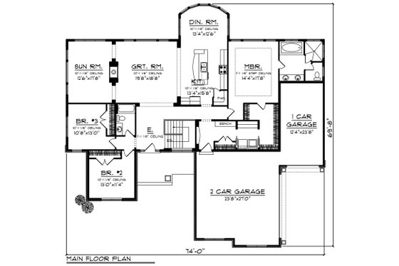 Floor Plan - Main Floor for Ranch House Plan #70-1248 - 3 bed, 2 bath