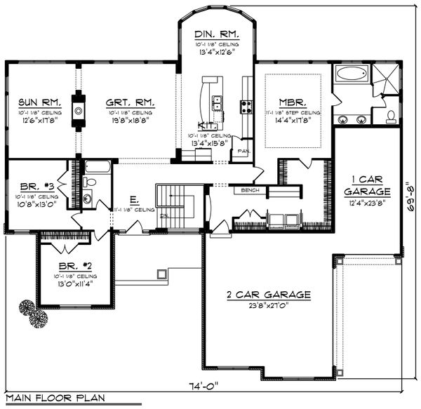 Architectural House Design - Ranch Floor Plan - Main Floor Plan #70-1248