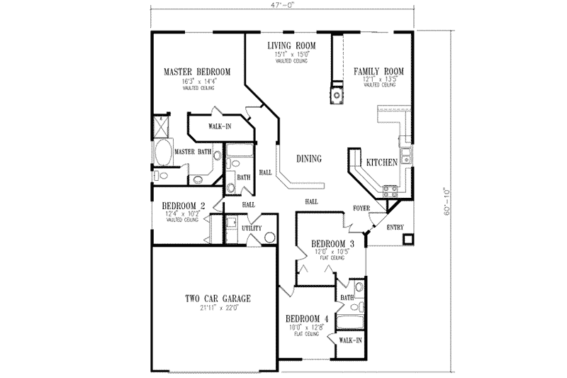 Home Plan - Floor Plan - Main Floor for Adobe / Southwestern House Plan #1-464 - 4 bed, 3 bath