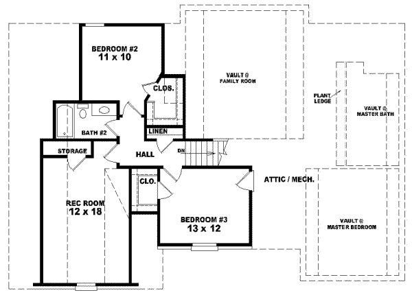 Floor Plan - Upper Floor for European House Plan #81-757 - 3 bed, 2.5 bath