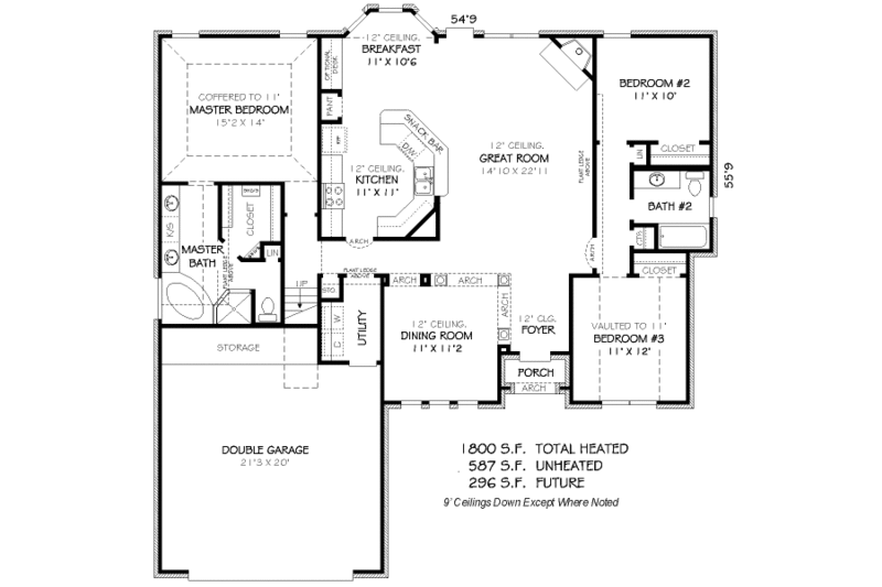 Traditional Style House Plan - 3 Beds 2 Baths 1800 Sq/Ft Plan #424-142 ...