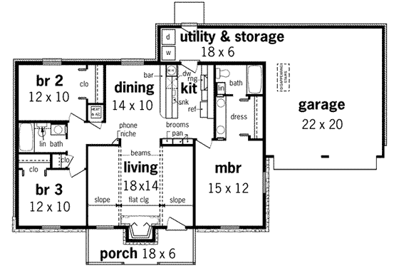 Floor Plan - Main Floor for Traditional House Plan #45-228 - 3 bed, 2 bath