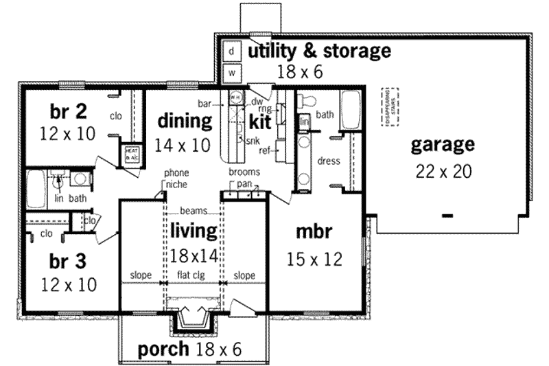 Home Plan - Floor Plan - Main Floor for Traditional House Plan #45-228 - 3 bed, 2 bath