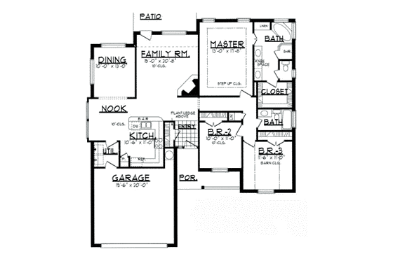 Floor Plan - Main Floor for Traditional House Plan #62-105 - 3 bed, 2 bath