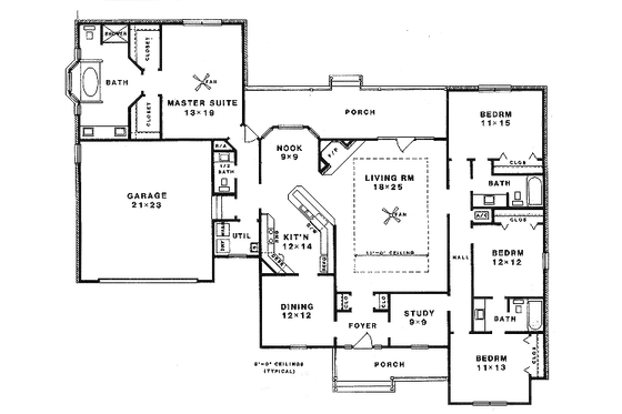 Floor Plan - Main Floor for Colonial House Plan #14-103 - 4 bed, 3.5 bath