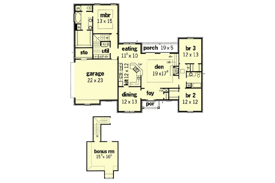 Floor Plan - Main Floor for Traditional House Plan #16-160 - 3 bed, 2 bath