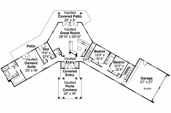 Floor Plan - Main Floor for Prairie House Plan #124-904 - 3 bed, 2.5 bath
