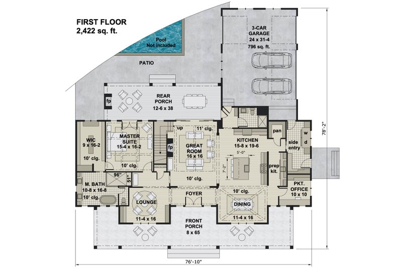 Architectural House Design - Floor Plan - Main Floor for Farmhouse House Plan #51-1160 - 4 bed, 4 bath