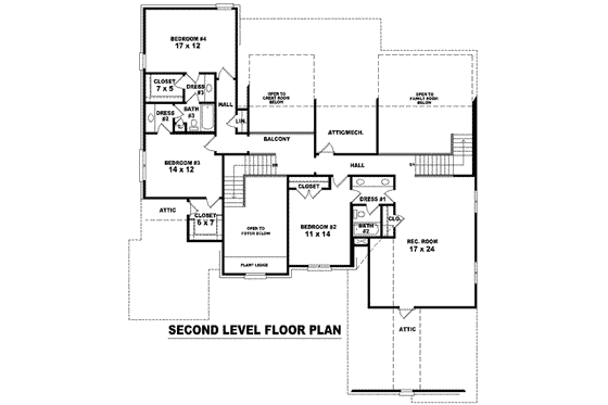 Floor Plan - Upper Floor for Colonial House Plan #81-1607 - 4 bed, 4 bath