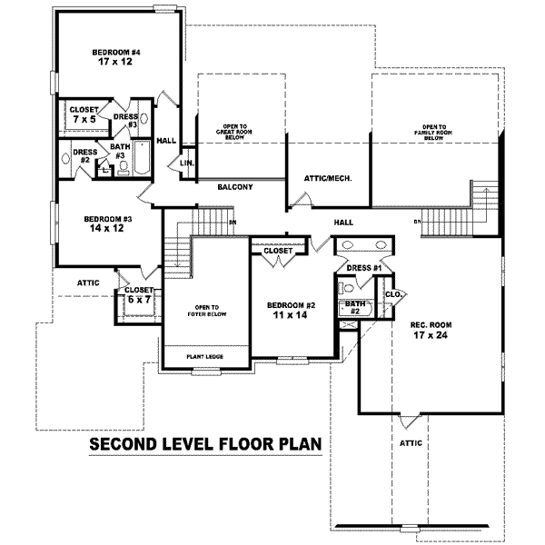 Colonial Floor Plan - Upper Floor Plan #81-1607