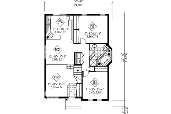 Floor Plan - Main Floor for Ranch House Plan #25-1135 - 2 bed, 1 bath
