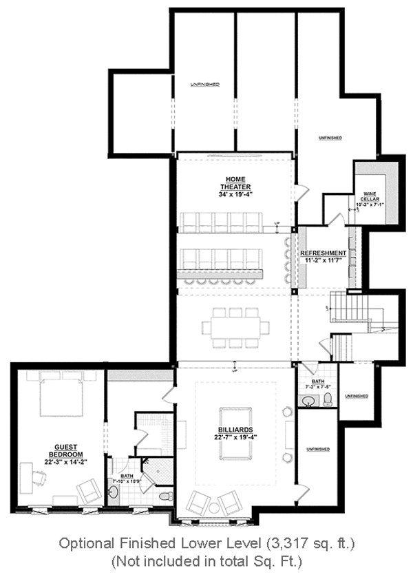 Dream House Plan - Floor Plan - Lower Floor for Farmhouse House Plan #928-409 - 4 bed, 4.5 bath