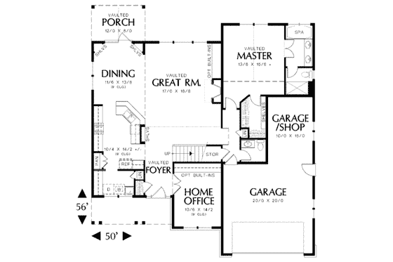 Floor Plan - Main Floor for Craftsman House Plan #48-163 - 3 bed, 2.5 bath